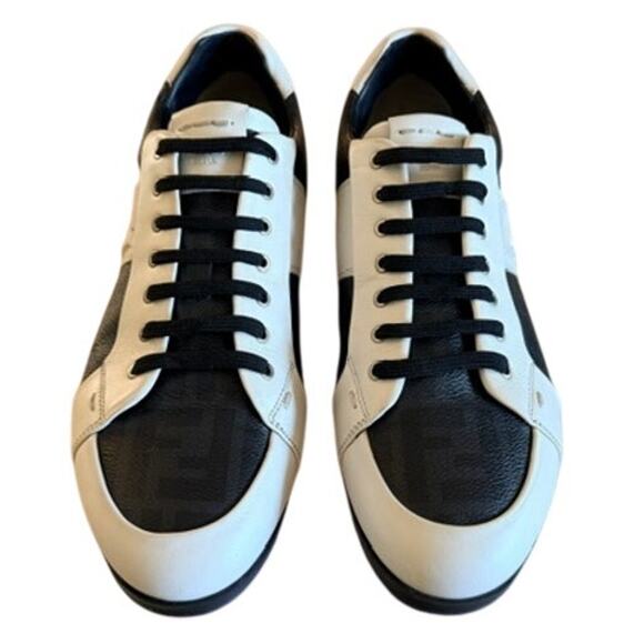 Fendi Black White Leather Low Top Sneakers Men’s 9 Italy